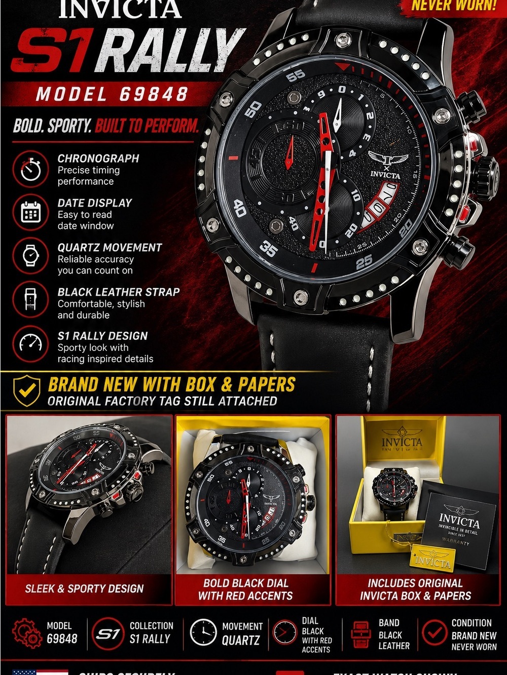Brand New Invicta S1 Rally 69848 Men’s Watch 52mm